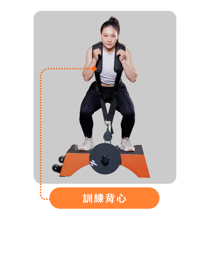 訓練背心 ×1，使用者穿著訓練背心進行深蹲訓練